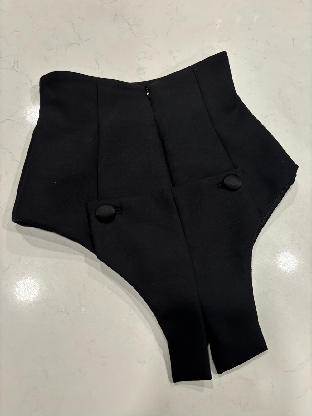 LaQuan Smith High-Waist Sculpted Tux Tail Brief Shorts